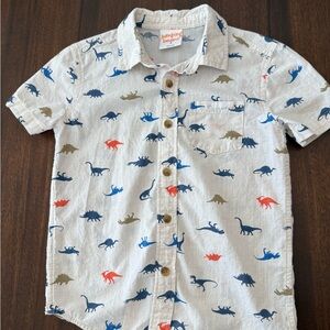 Jumping Beans Kids Dinosaur Print Button Down Shirt - Cream